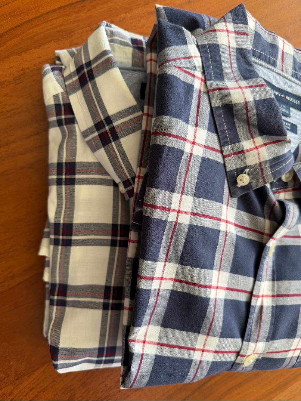 EUC bundle of 2 Tommy Hilfiger 100% Cotton Men's Slim Fit Plaid Shirts - Size L